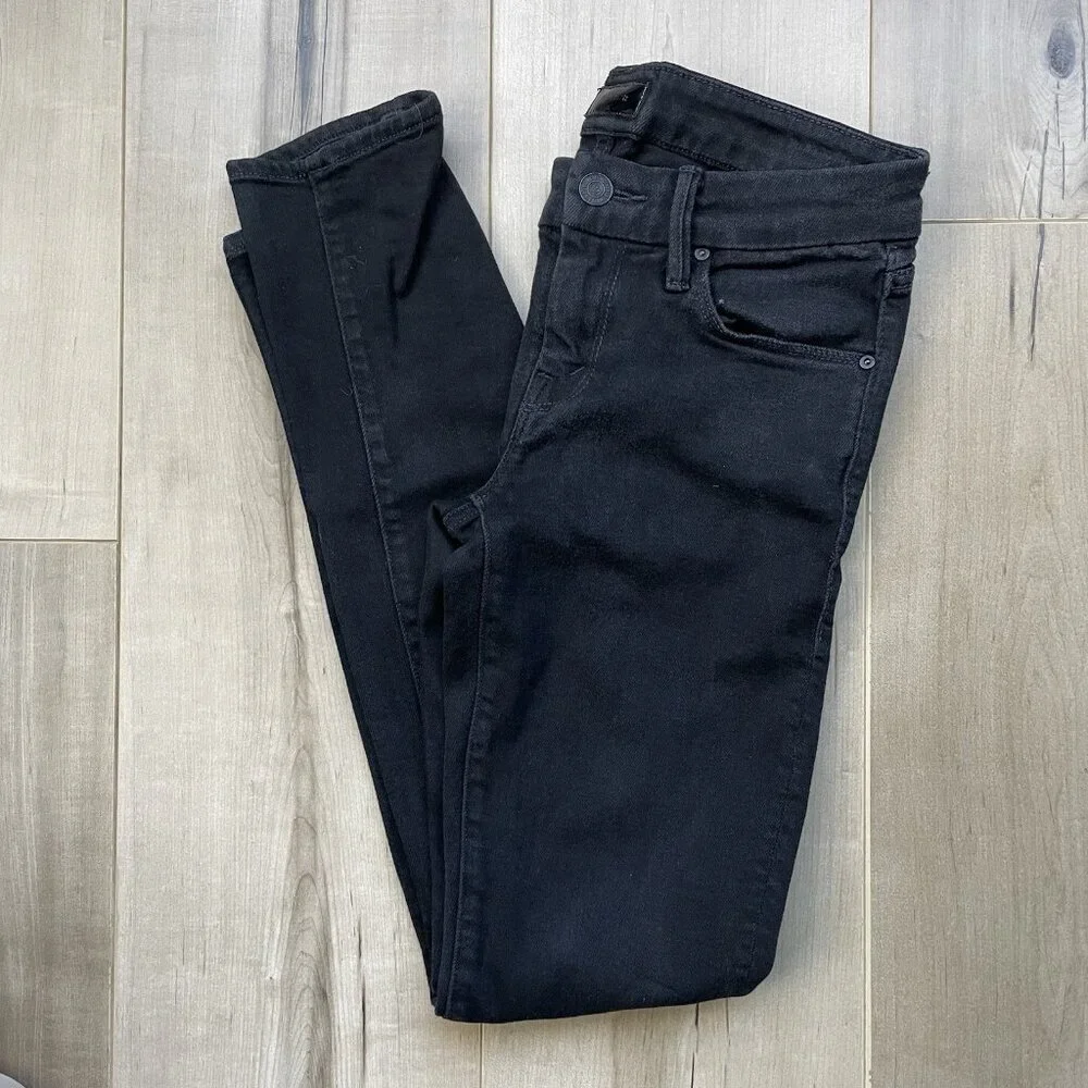 MOTHER The Looker Skinny Jeans Womens 25 Black‎ Mid Rise Minimalist Glam